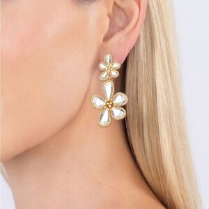 EYE CANDY LA Kolab Double Flower 18K
Gold Plated CZ Drop Earrings